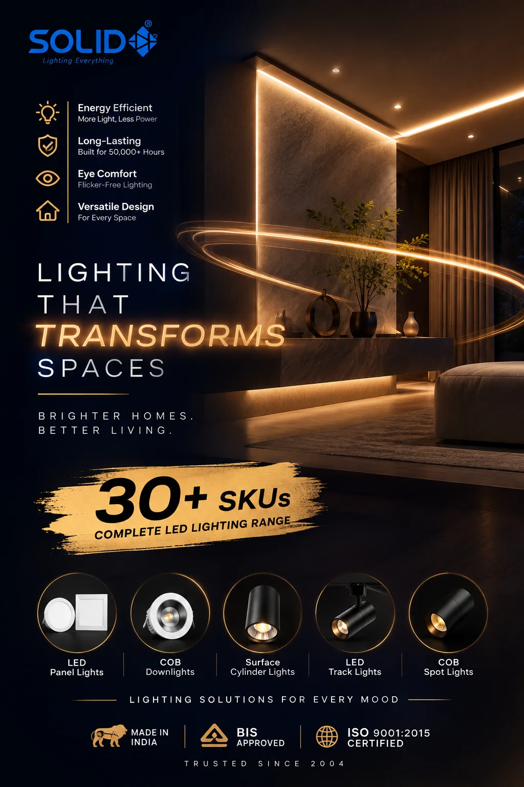 SOLID — Lighting that transforms spaces — 30+ SKU complete LED lighting range